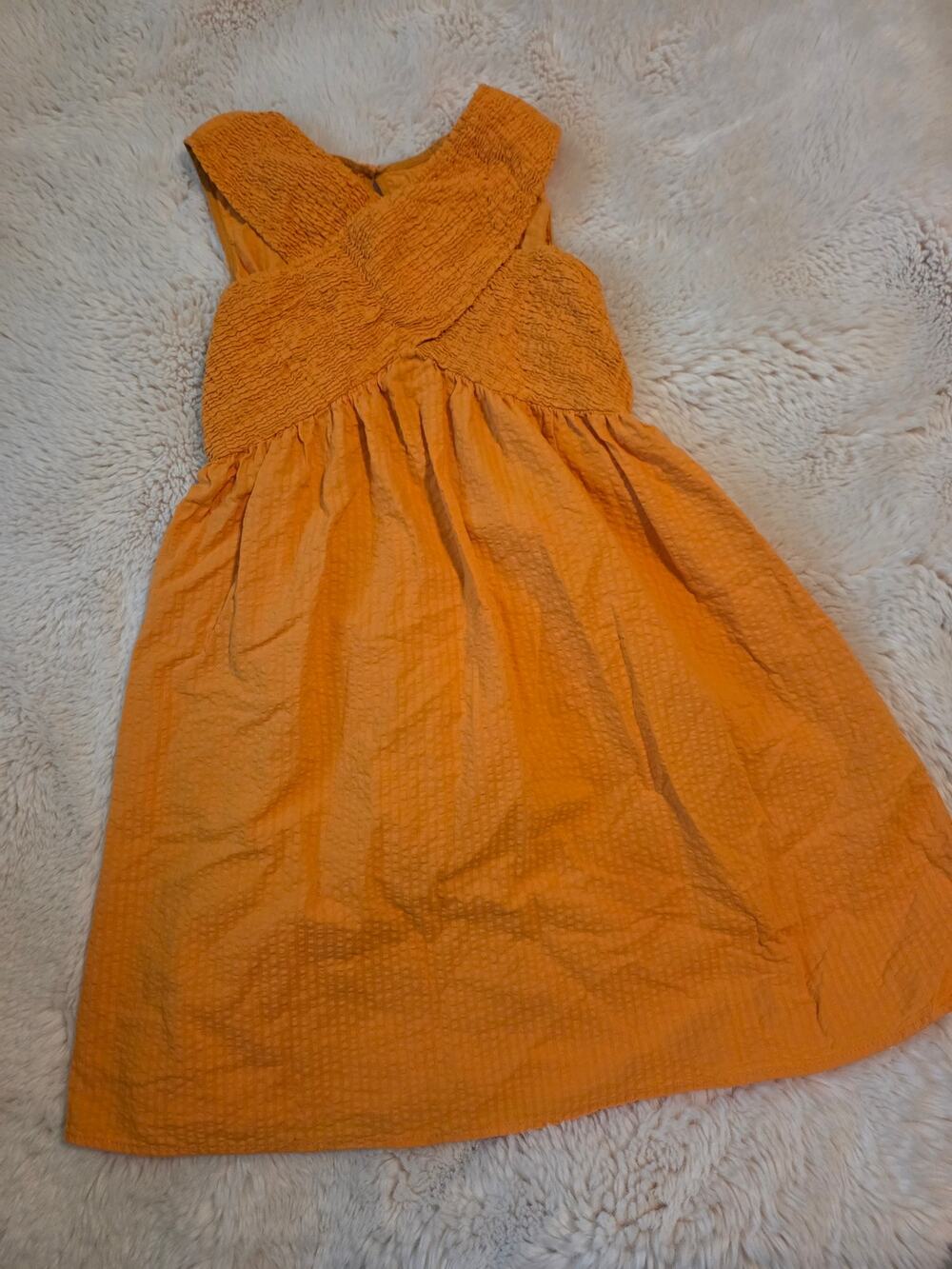 ZARA Textured Smocked Orange Cross Front Sleeveless Dress 13-14 years